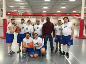 Pictured (L to R) are the Kosciusko County Special Olympics basketball team the Panthers, front row: Matt Bammel and Amy Philson; back row: Antonio Drummond, Erica Mifflin, Gabe Santana, Matt Baker, coach Jamahl Jones, Jacob Green and Chris Cole.