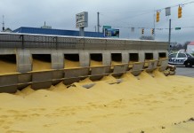 Grain Truck Overturns At Intersection of Winona & Detroit