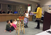 Dual language kindergartners demonstrate their language skills for school board