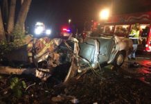 Morning accident traps driver in vehicle