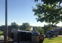 Three taken to hospital after rollover crash in Warsaw