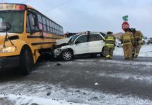 Car crashes into a school bus south of Goshen