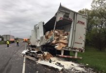 Two-semi collision causes mess, delays on Indiana Toll Road