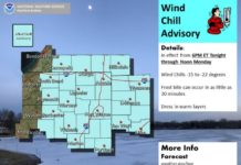 Wind Chill Advisory in effect until 12 p.m. on Monday