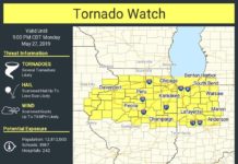 Tornado Watch for Kosciusko & surrounding counties in effect until 10 PM on Memorial Day