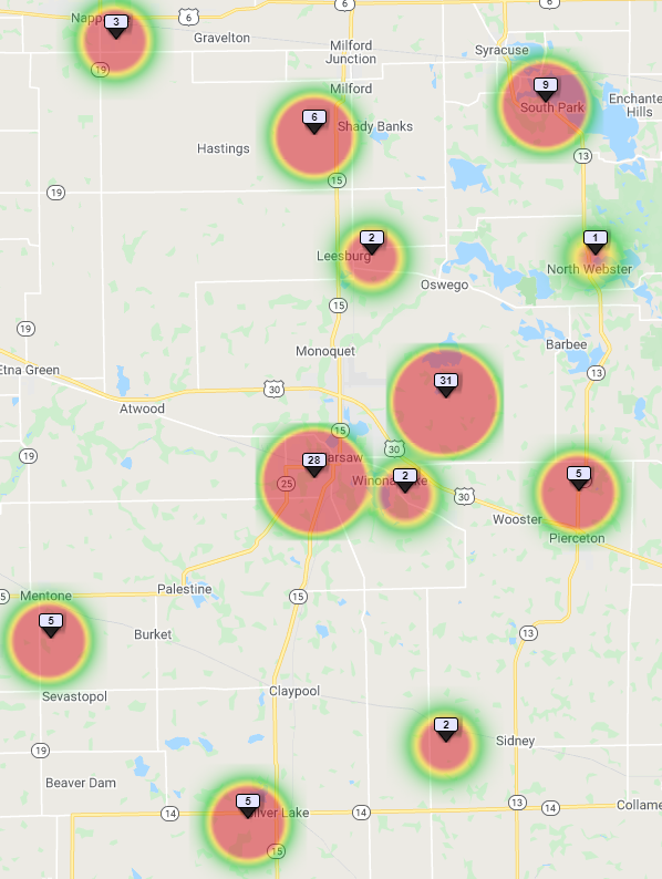 Kosciusko County releases “heat map”, ZIP breakdown of COVID-19 