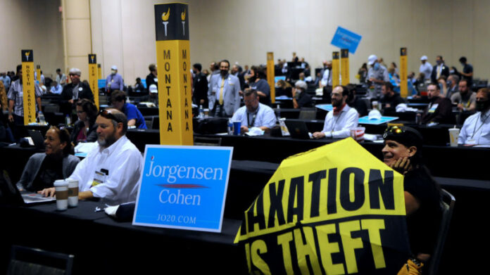 Delegates listen to speakers at the 2020 Libertarian