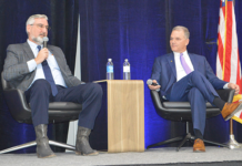 Gov. Holcomb Does Q&A With LCB’s Findlay At Chamber Dinner