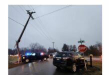 Three-vehicle accident damages power pole at CR 875W