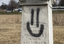 Gravestones and sign vandalized at Etna Green West Cemetery