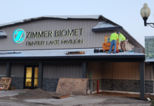Sign added to the soon-to-reopen Zimmer Biomet Center Lake Pavilion