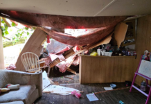 Destroyed home part of damage north of Warsaw; tornado suspected