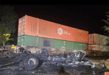 Train collides with semi-truck in Mentone; driver hospitalized