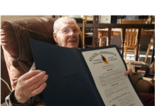 102-year-old WWII veteran receives Sagamore in visit with Gov. Braun