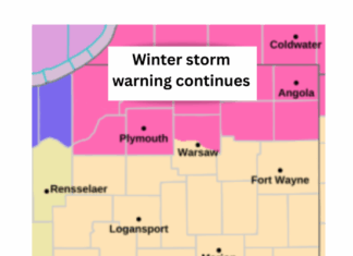 Winter storm warning continues Sunday north of Warsaw