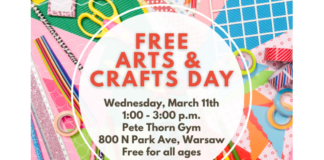 Warsaw Parks hosting free arts and crafts from 1-3 p.m. Wednesday