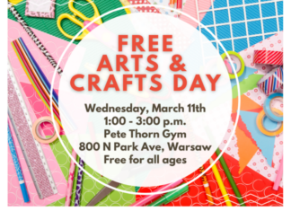 Warsaw Parks hosting free arts and crafts from 1-3 p.m. Wednesday