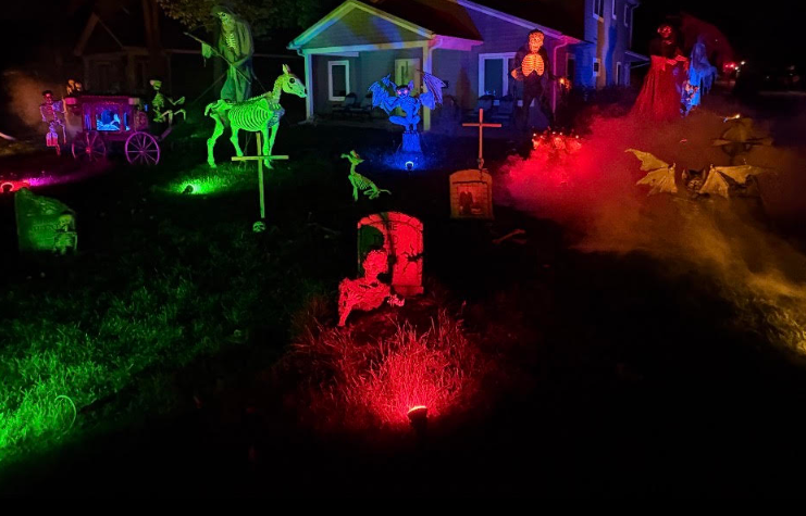 Expansive ghoulish grave yard scene on Center Street an ode to father’s memory